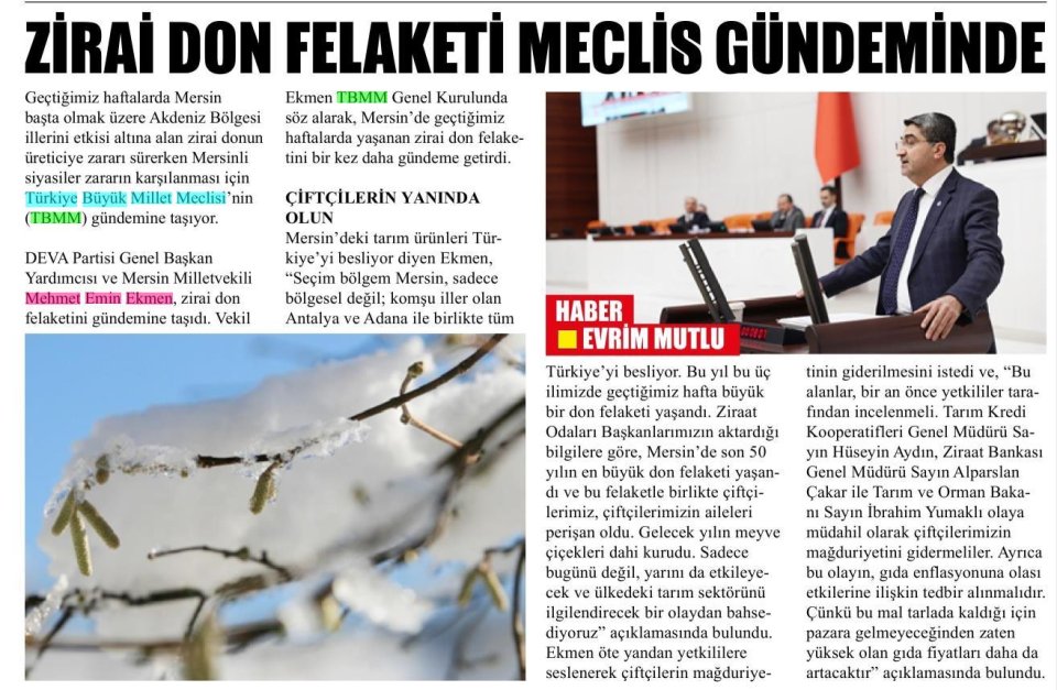 ZİRAİ DON FELAKETİ MECLİS GÜNDEMİNDE