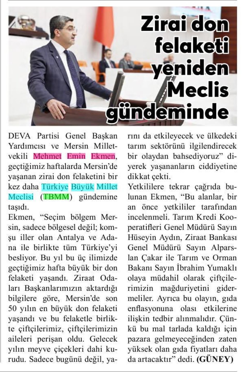 ZİRAİ DON FELAKETİ YENİDEN MECLİS GÜNDEMİNDE